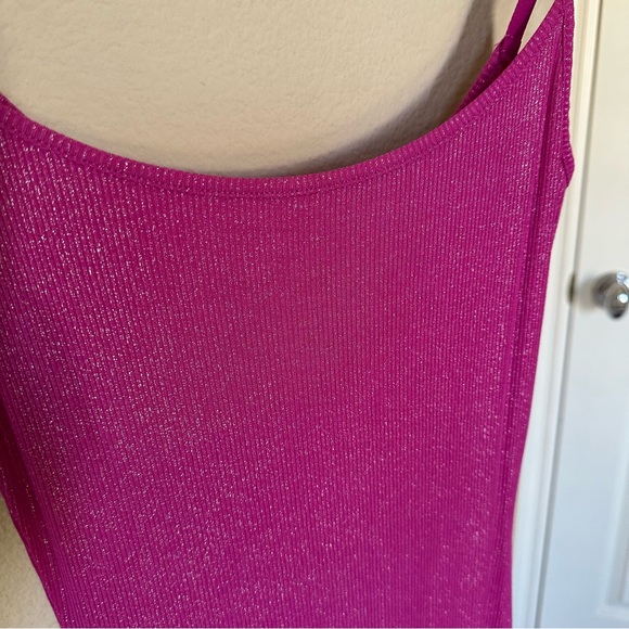 SKIMS Sparkle Soft Lounge Long Slip Dress Fuchsia Pink Foil Shimmer Glitter - Picture 3 of 6